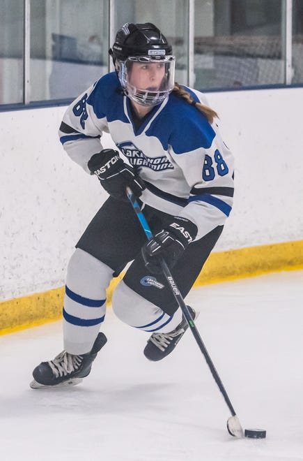 Lakeshore Lightning's Chloe Katsma (88) brings the puck out against Arrowhead at the Ozaukee Ice Center in Mequon on Wednesday, Nov. 29, 2023.