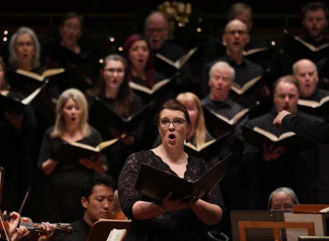 Alto soloist Mary Rafel and members of the Milwaukee Symphony Chorus sing Handel's "Messiah" Dec. 8 at the Bradley Symphony Center.