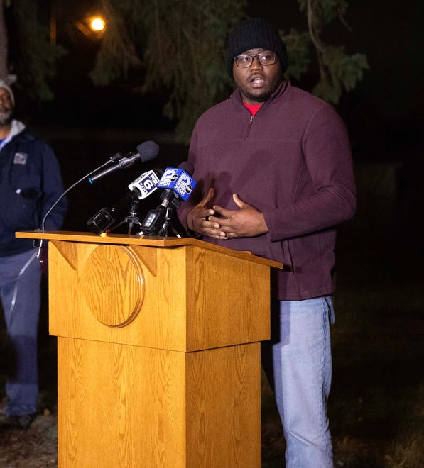 Mark Chambers, Alderman of the second district speaks during vigil on Dec. 9, 2023 honoring the life of Aundre Cross, a 44-year-old U.S. Postal Service worker who was shot and killed while delivering mail a year ago on Dec. 9, 2022 in the 5000 block of North 65th Street in Milwaukee.